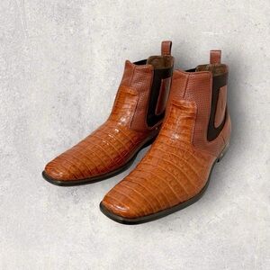 Genuine Caiman Belly ankle boots size 10 D - Cognac with matching belt